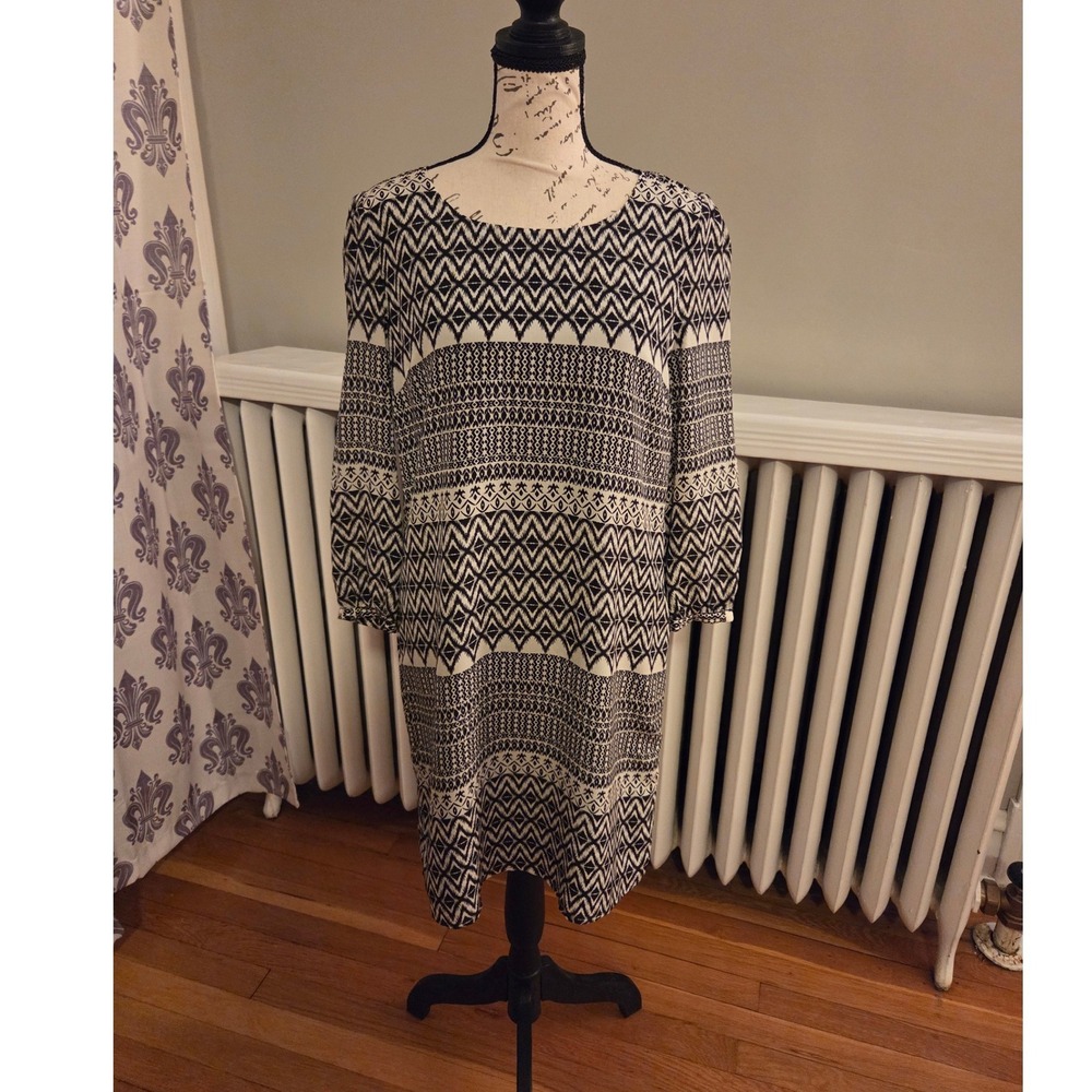 Piperlime Collection SILK Black+White Ikat Geometric Mod Shift Dress NWT Sz S - Picture 3 of 9